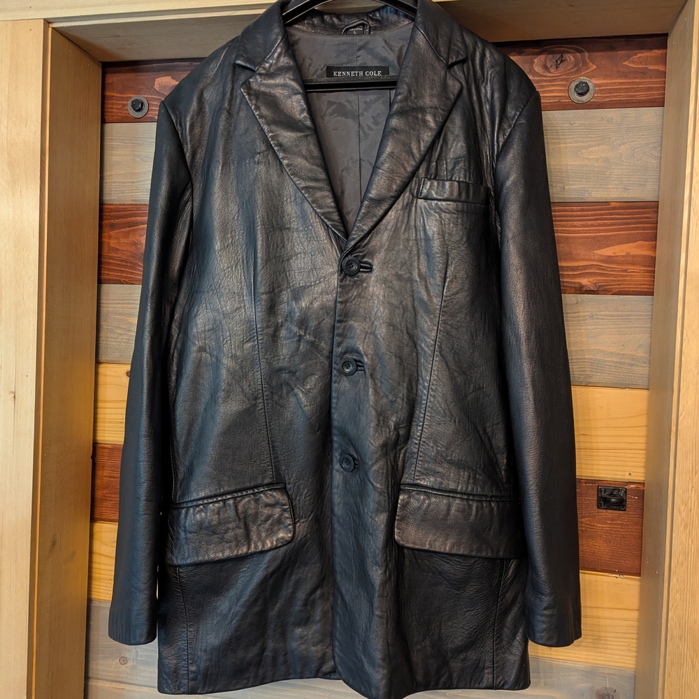 Kenneth Cole Black Leather Bomber Jacket